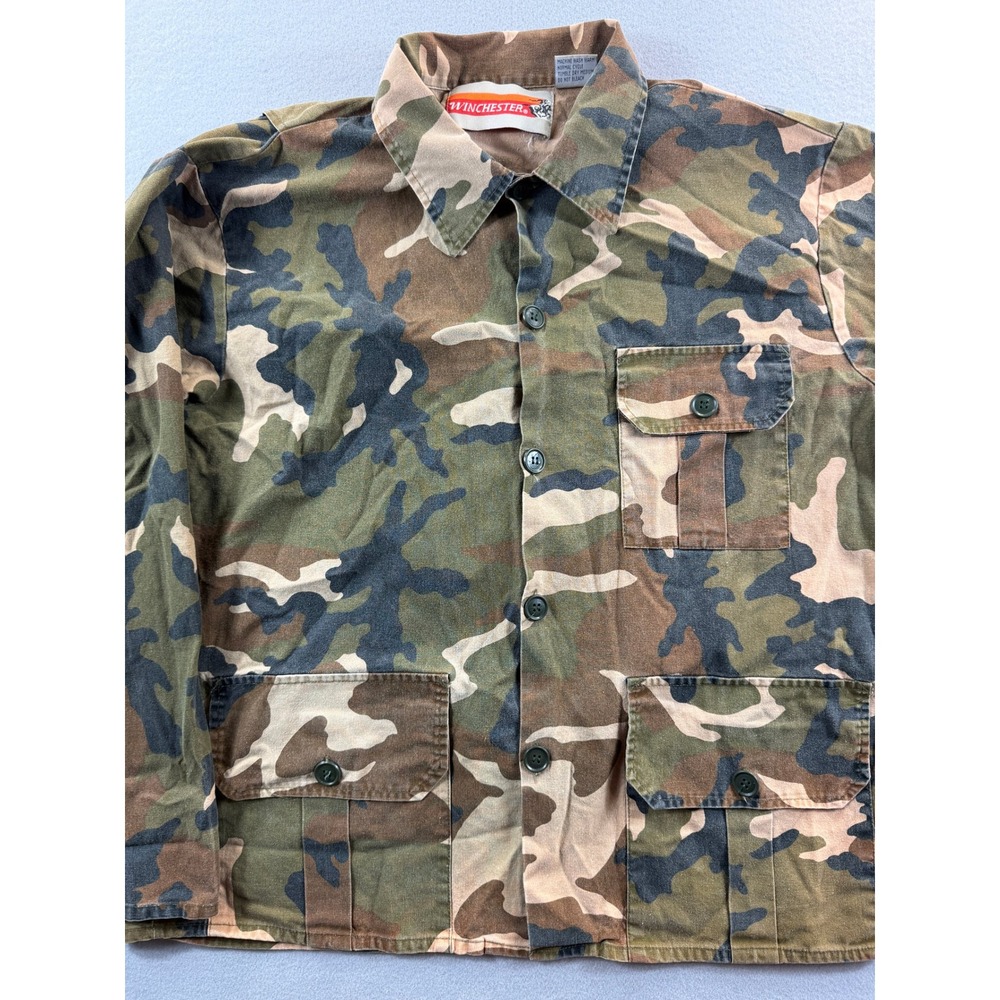 Winchester Field Jacket Mens Large Green Camo Cotton‎ Button Front